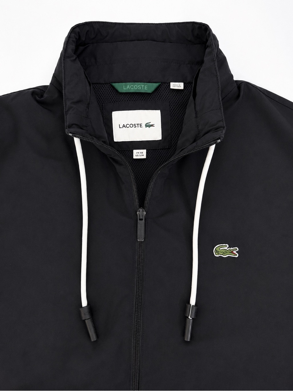 Lacoste Black Lined Full Zip Lightweight Jacket Detachable Hood Men’s Medium - Picture 7 of 11